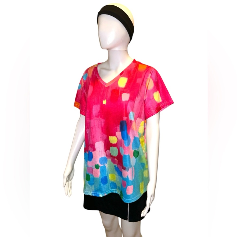Colorful Abstract V Neck Tee, XXL